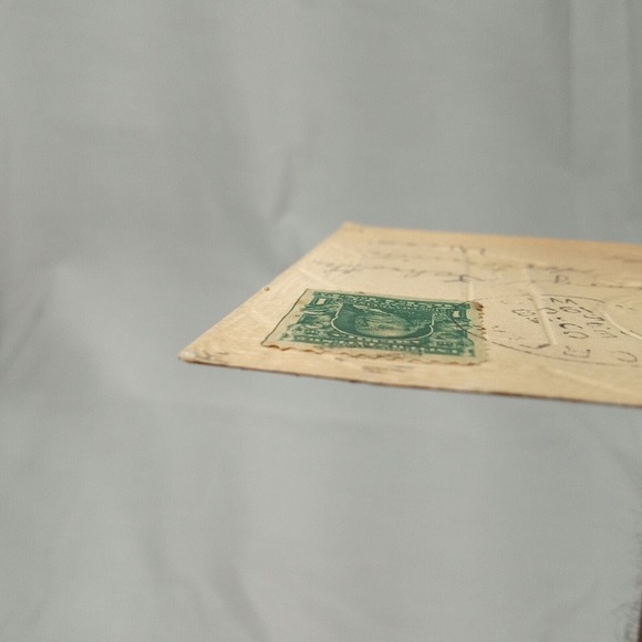 Antique VTG 1908 POSTCARD with BENJAMIN FRANKLIN 1 Cent Green Stamp 1902 - 1910 - Picture 6 of 16